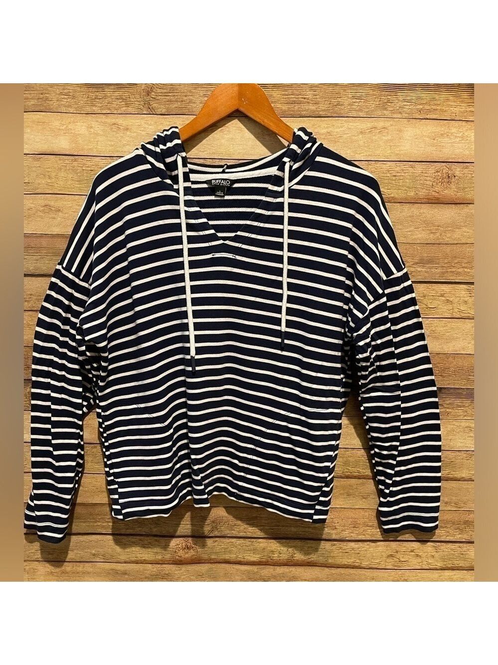 Buffalo David Bitton Womens Knit Striped Hoodie Size Large Color Navy White